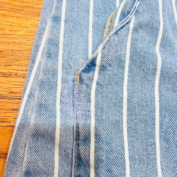 Pull & Bear Size L Denim Dress Overalls with Railroad Stripe Raw Hem Pockets - Picture 7 of 7